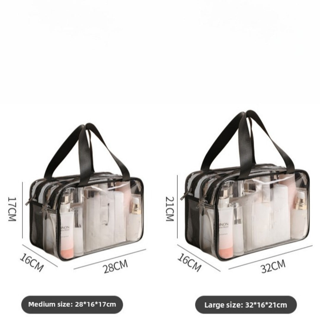 Makeup bag with compartments,Simple transparent waterproof cosmetic bag, pvc double-layer dry and wet separation toilet bag, travel portable cosmetic storage bag, makeup bag organizer,