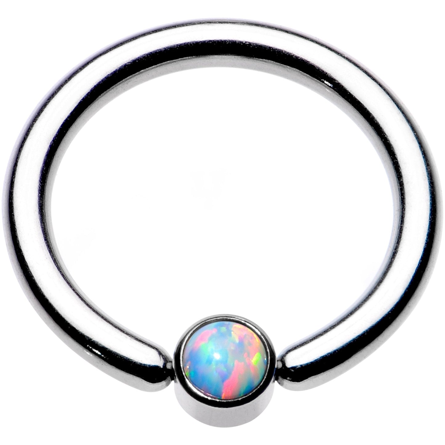 12G 1/2 White Faux Opal 4mm Disc BCR Captive Ring
