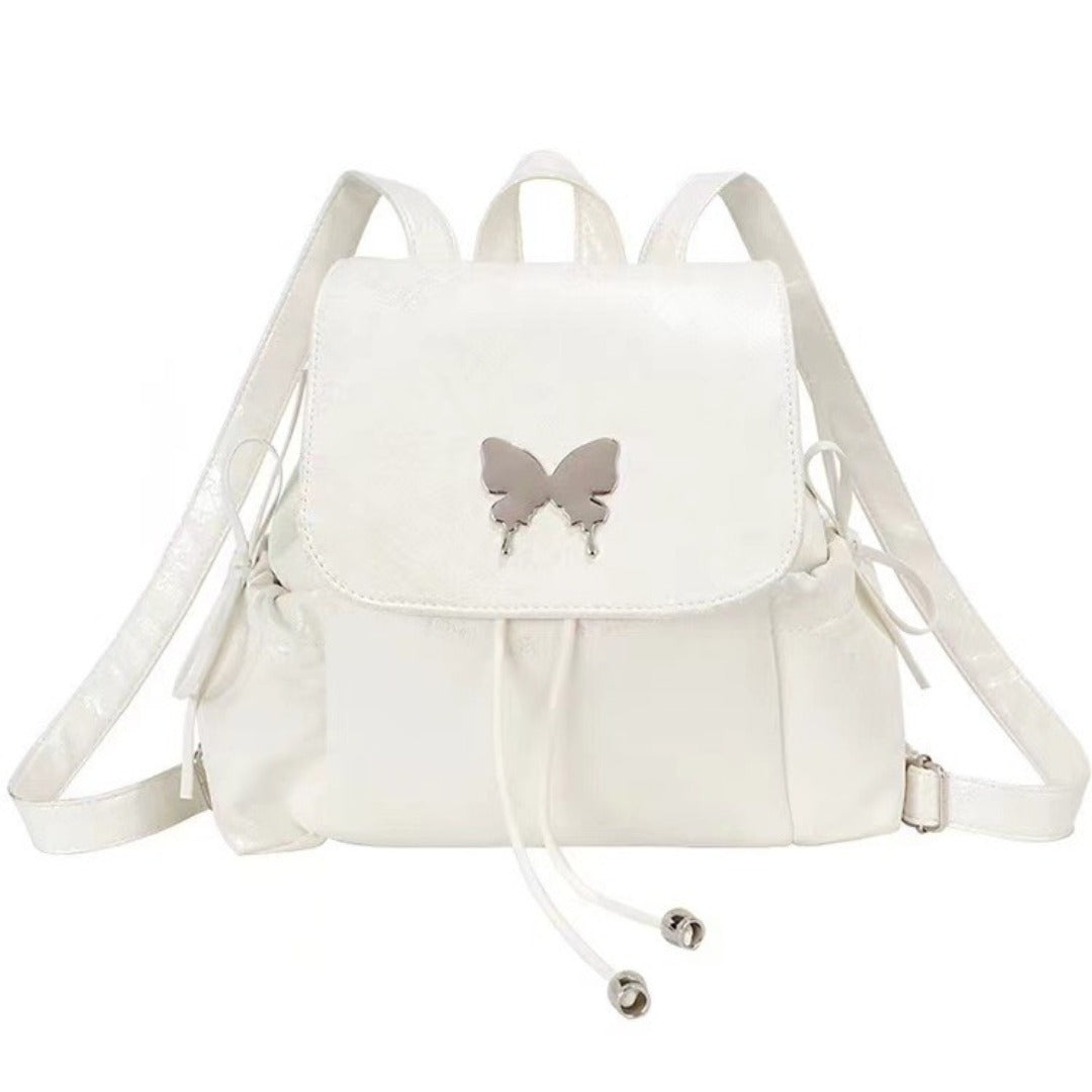 stylish White Butterfly Backpack, Female Student Backpack, Versatile Handheld Shoulder Travel Bag