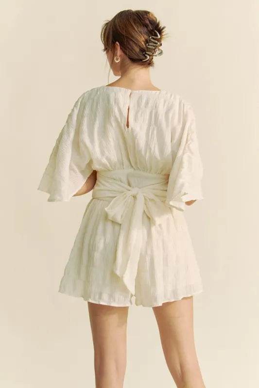 Davi & Dani Batwing Sleeve Waist Belt Romper