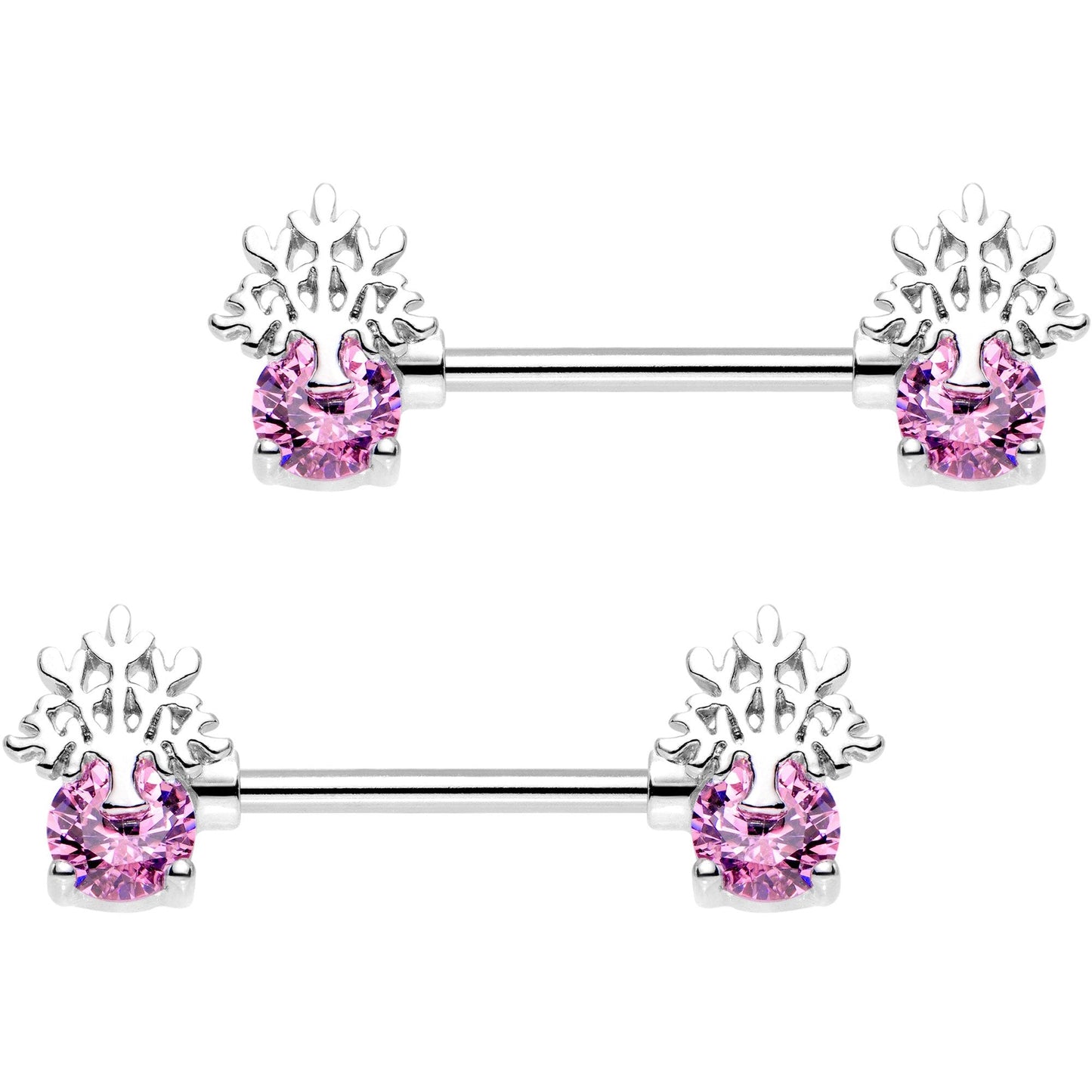9/16 Pink Gem Heavenly Tree of Life Barbell Nipple Ring Set