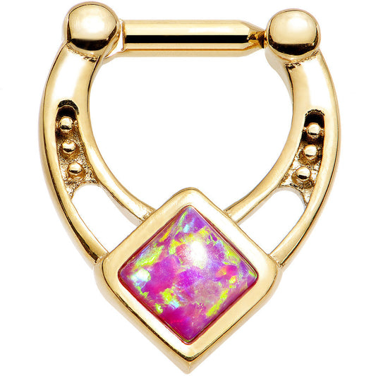 14G 1/4 Pink Faux Opal Gold Anodized Glamour Septum Clicker