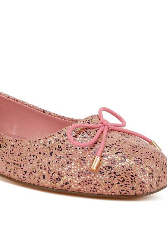 Apollon Bow Detail Foil Print Suede Ballerinas