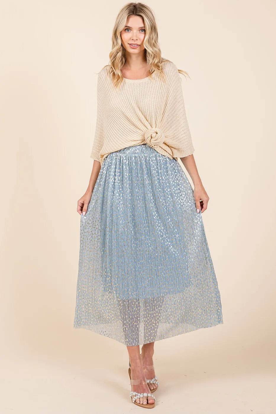 Mittoshop Metallic Glitter Speckle Print Elastic Midi Skirt