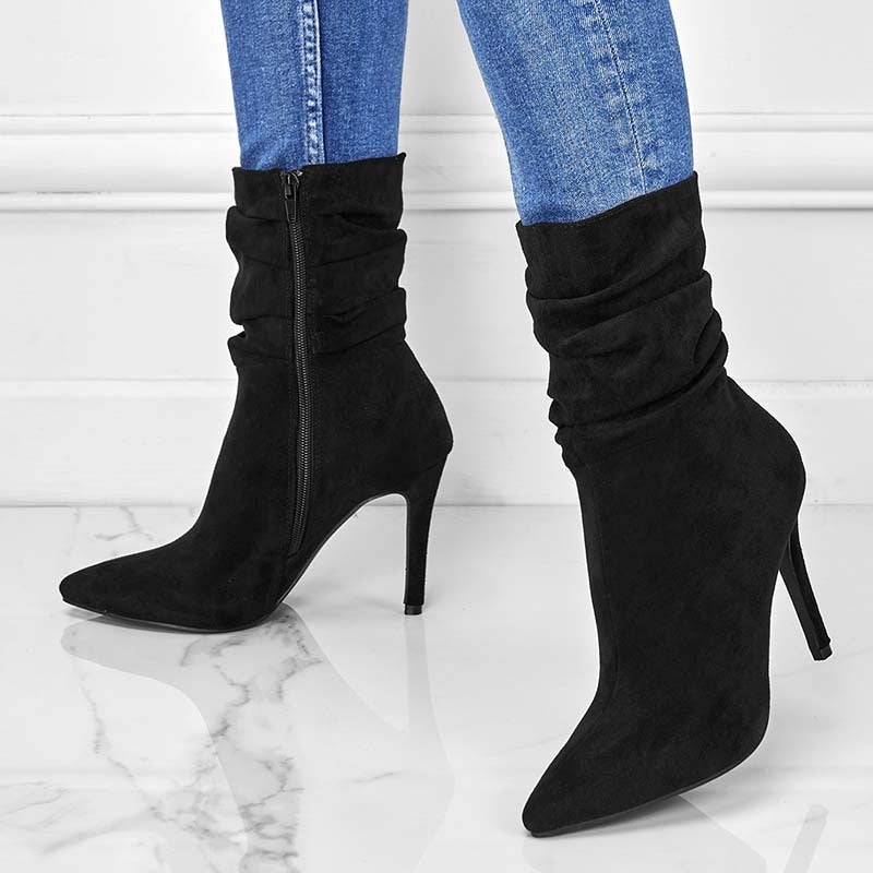 Pointed Toe Stiletto Heel Ankle Boots For Women Side Zipper Shoes