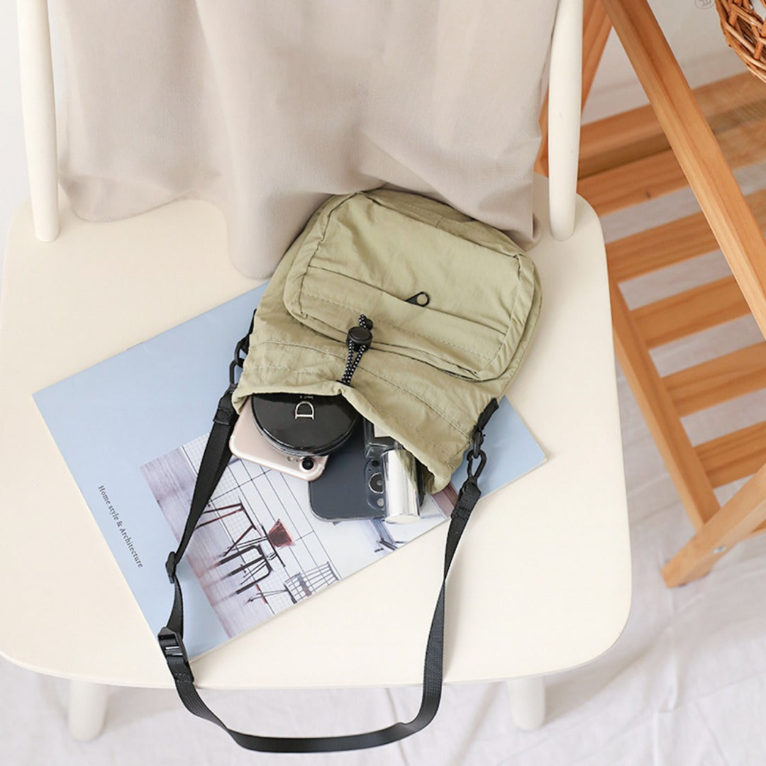Versatile Drawstring Bucket Bag for Women - Casual Nylon Shopping Small Crossbody Mobile Phone Bag