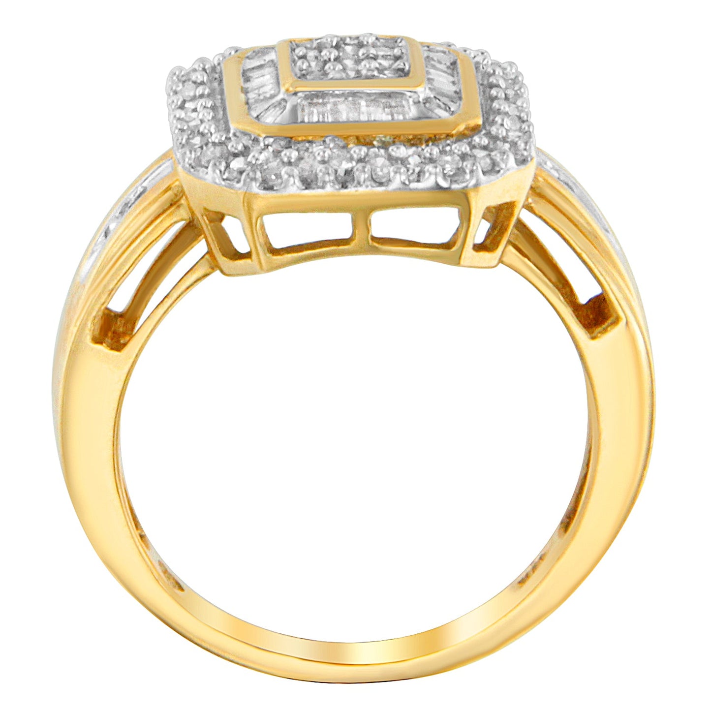 10K Yellow Gold 1/2 Cttw Diamond Square Cluster Cocktail Ring
