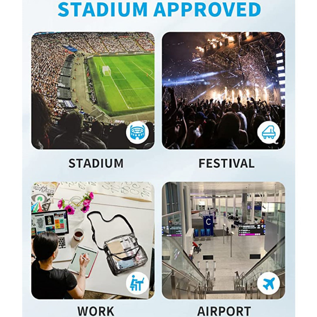 PVC transparent messenger bag, adjustable for travel sports events music venue, transparent shoulder bag large with compartments hobo