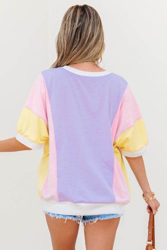 Zoe Patchwork Half Sleeve Oversized Top