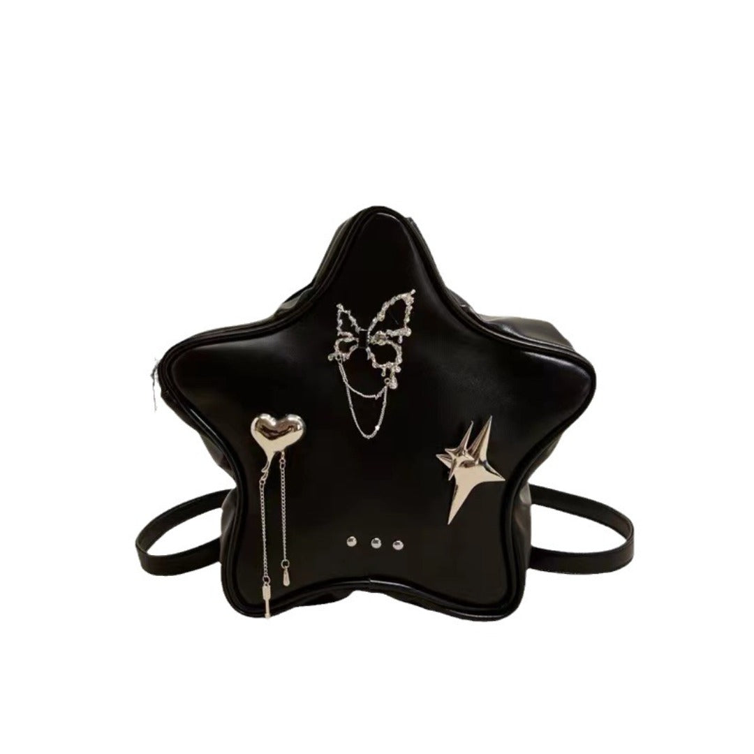 Mini black pentagram shaped shoulder purse, pendant shoulder backpack, fashionable versatile chain backpack for women