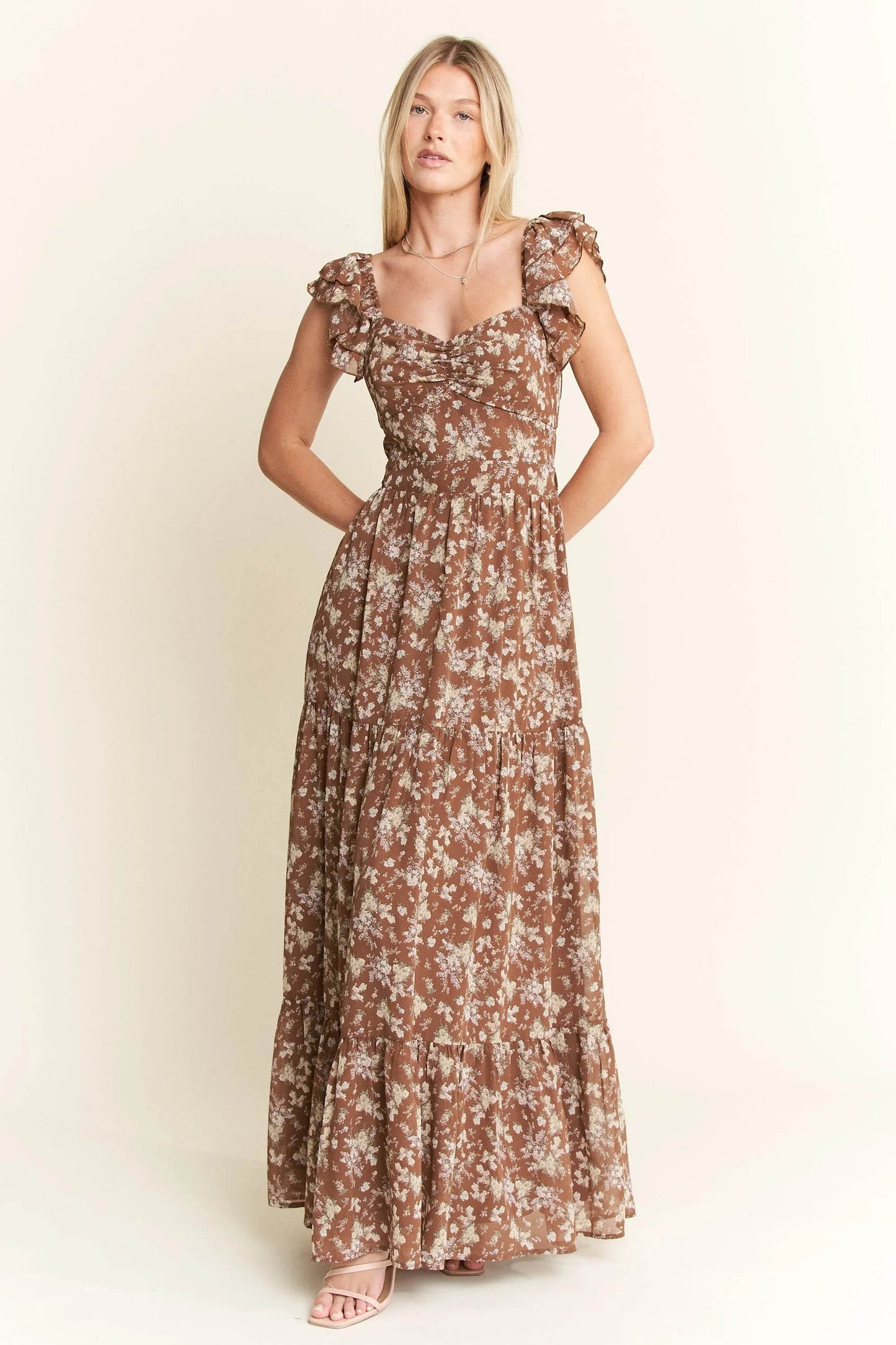 Jade By Jane Ruffle Sleeve Tiered Maxi Dress