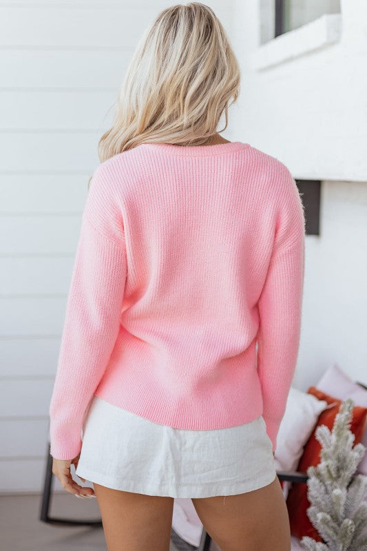 Merry Candy Cane Embroidered Crewneck Sweater