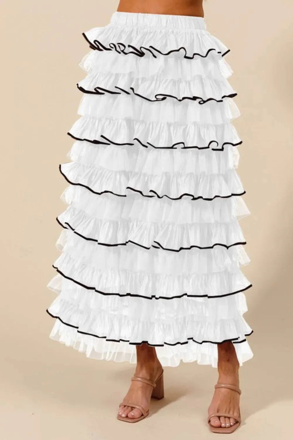 SO ME Layered Ruffled Tulle Maxi Skirt