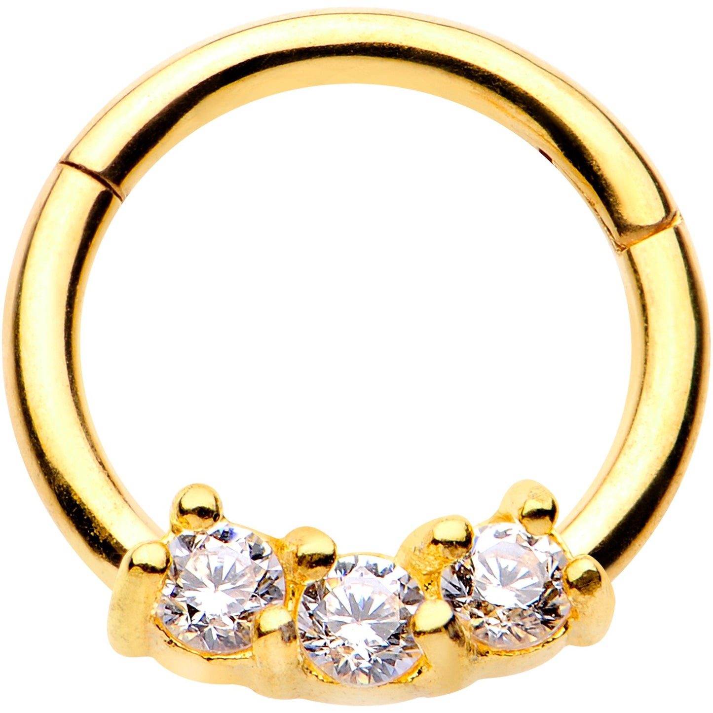 16G 5/16 Clear Gem Gold PVD Hinged Segment Ring Circular Barbell