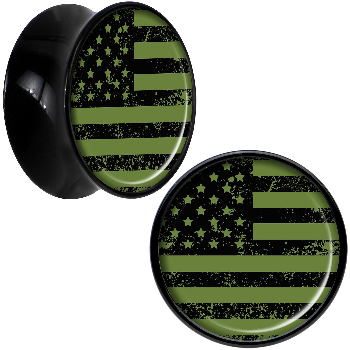 Black Acrylic Green American Flag Saddle Plug Set 5/8