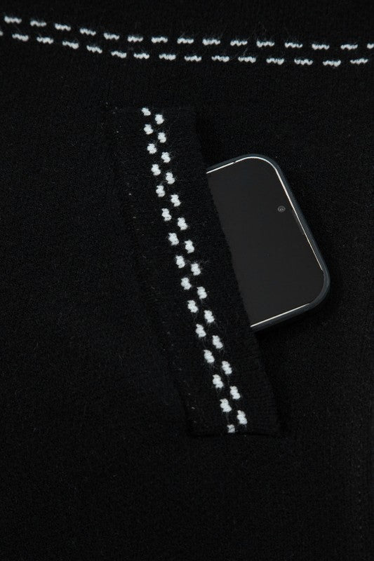 Contrast Trim Button-Up Sweater Cardigan