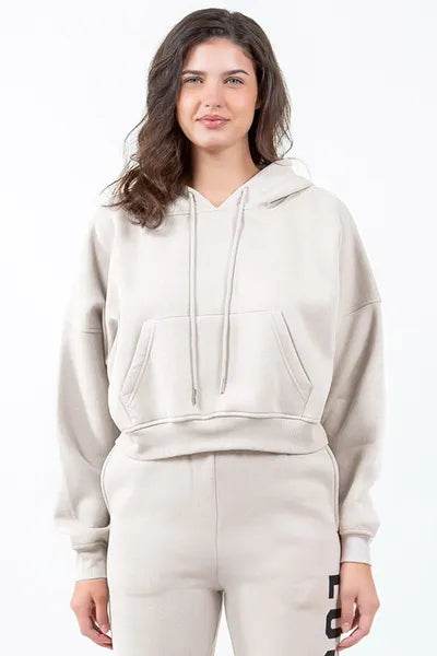 American Bazi Letter Graphic Long Sleeve Drawstring Cropped Hoodie