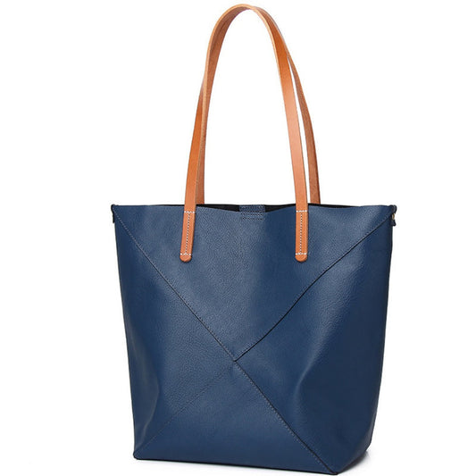 Elegant Genuine Leather Shoulder Bag - Stylish Folding Geometric Bucket Bag & Large Capacity Tote for Women hobo