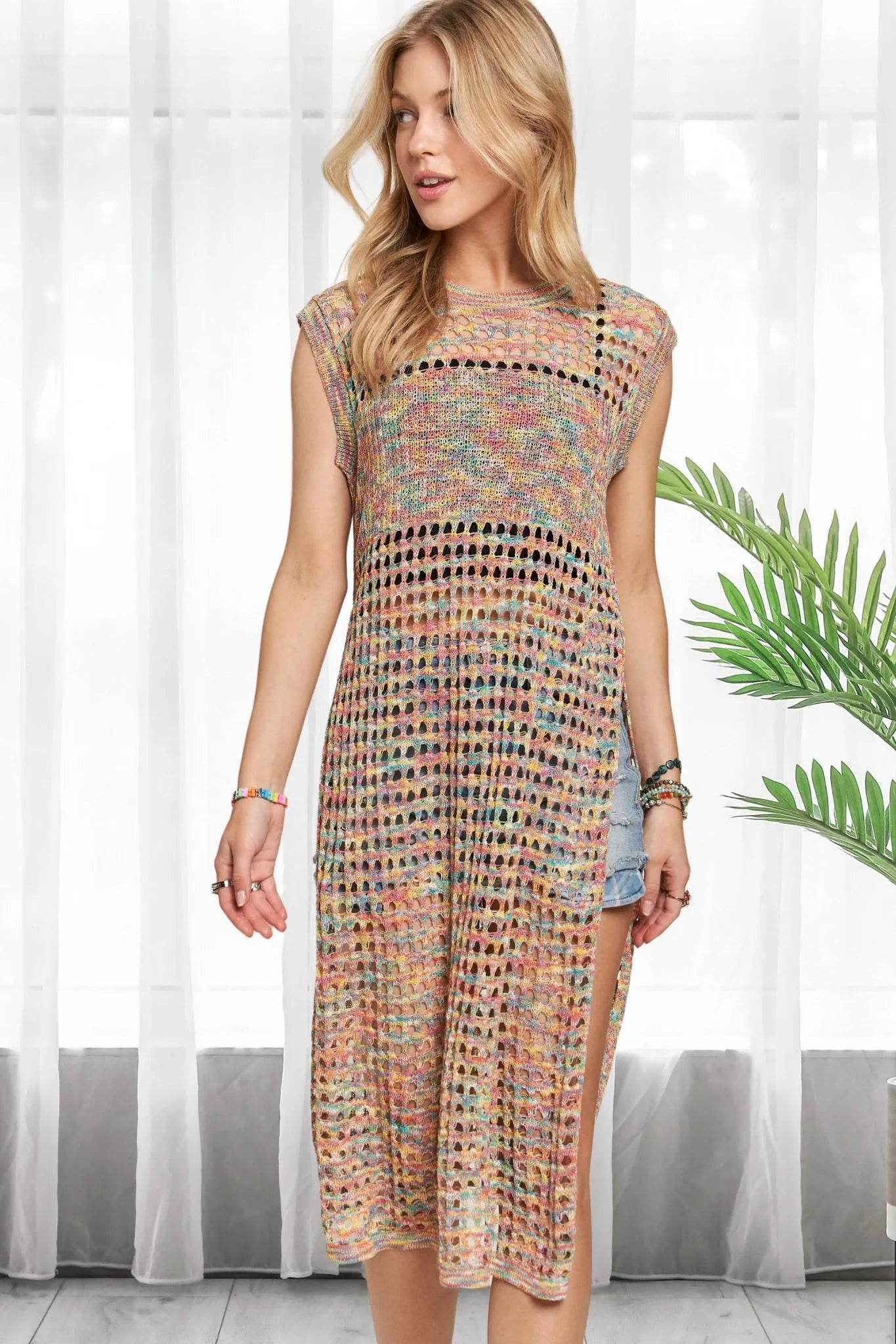 ADORA Multi Color Crochet Tunic Top
