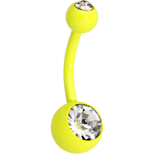 14G 3/8 Clear Yellow Blue Acrylic Over Steel Belly Ring