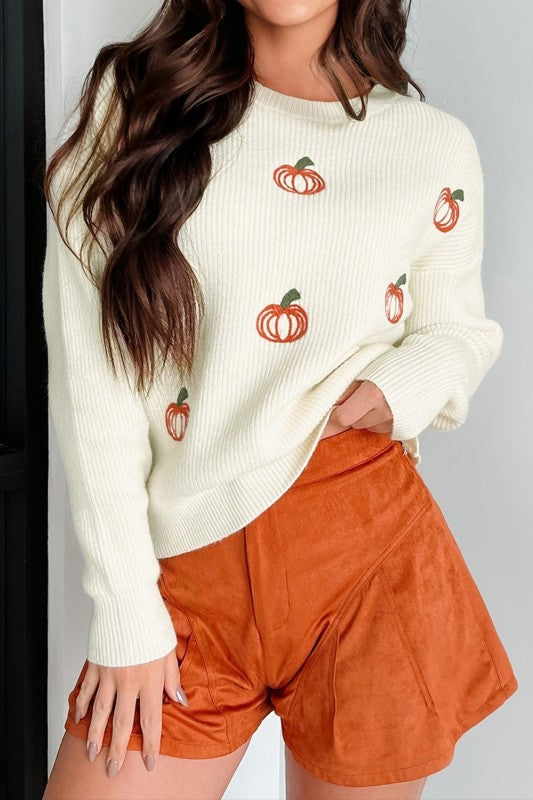 Halloween Pumpkin Embroidered Ribbed Thanksgiving