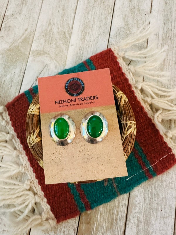 Navajo Green Onyx & Sterling Silver Post Earrings