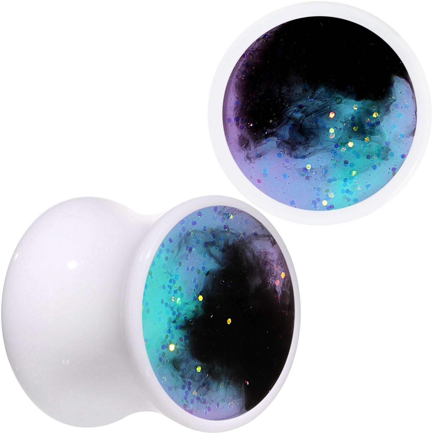 Deep Space Galaxy White Acrylic Saddle Plug Set Available Sizes 0G to 20mm