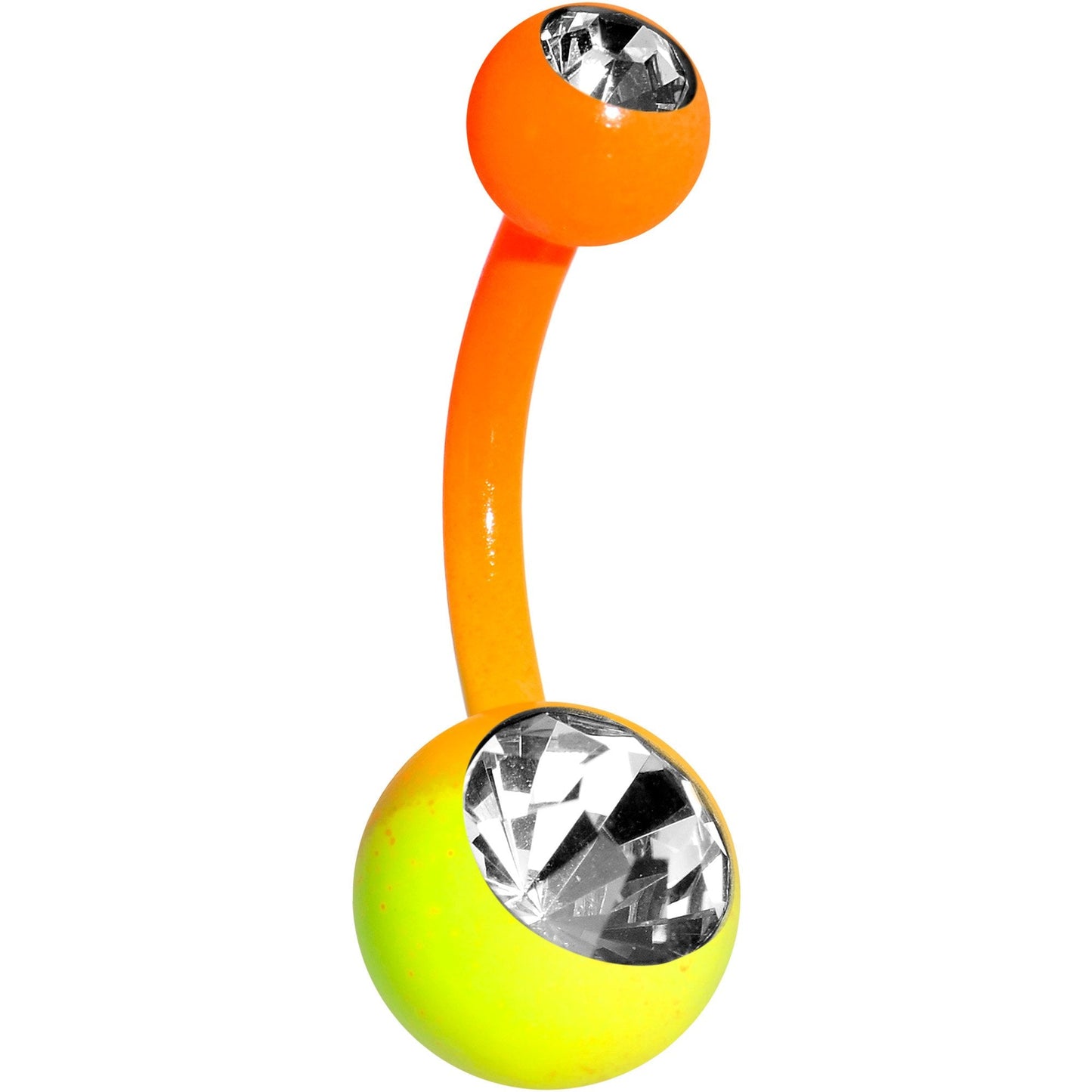 14G 3/8 Clear Gem Color Plated Yellow Orange Fade Belly Ring