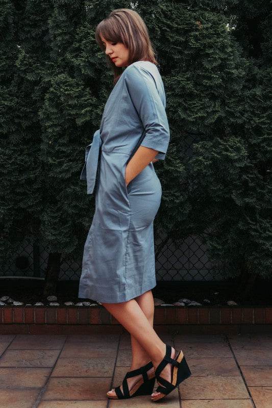 Gray Dress jacket 3/4 sleeve ties in front with po