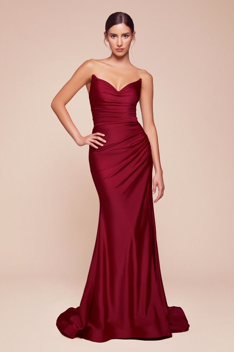 STRAPLESS STRETCH SATIN FITTED GOWN CDCD791