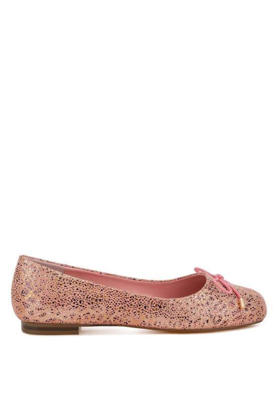 Apollon Bow Detail Foil Print Suede Ballerinas