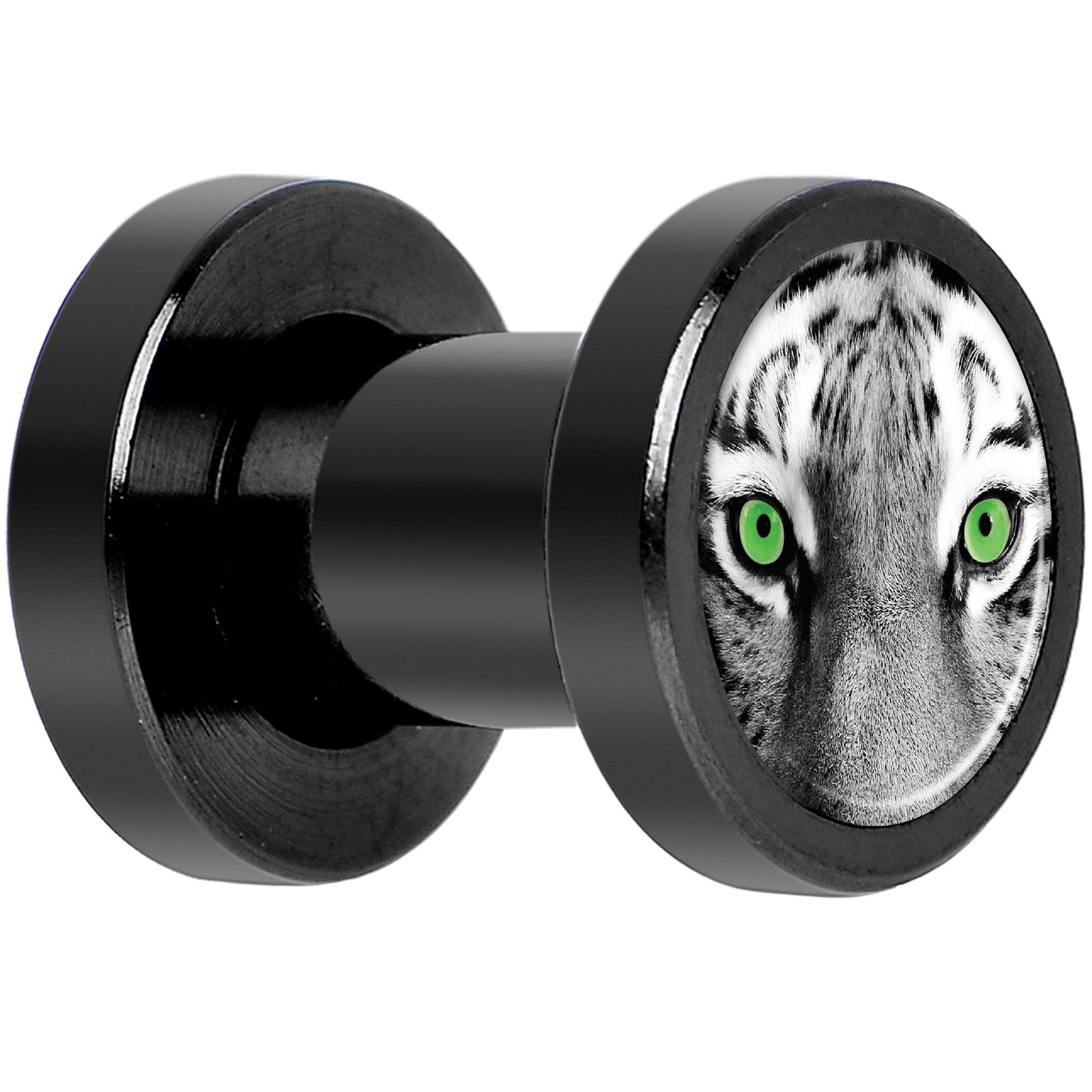 Black White Tiger Eyes Black Anodized Screw Fit Plug Set 4G