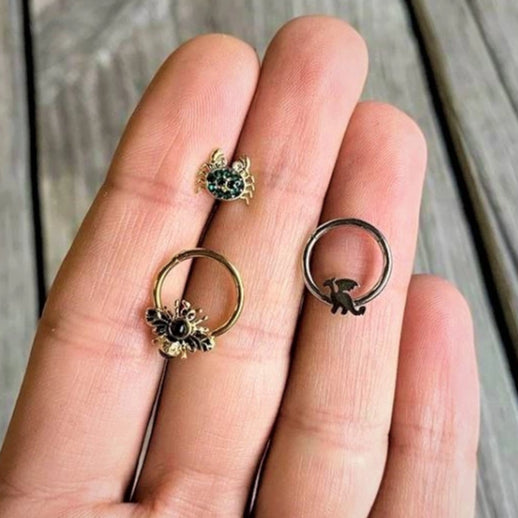 16G 5/16 Clear Green Gem Gold Tone Nautical Crab Labret Tragus