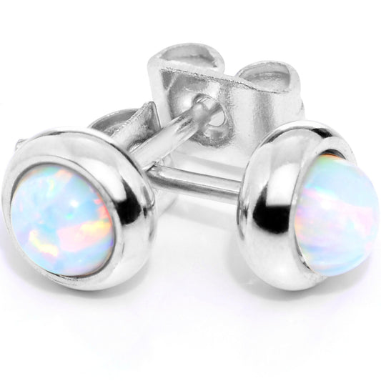White Synthetic Opal 316L Surgical Steel Stud Earrings