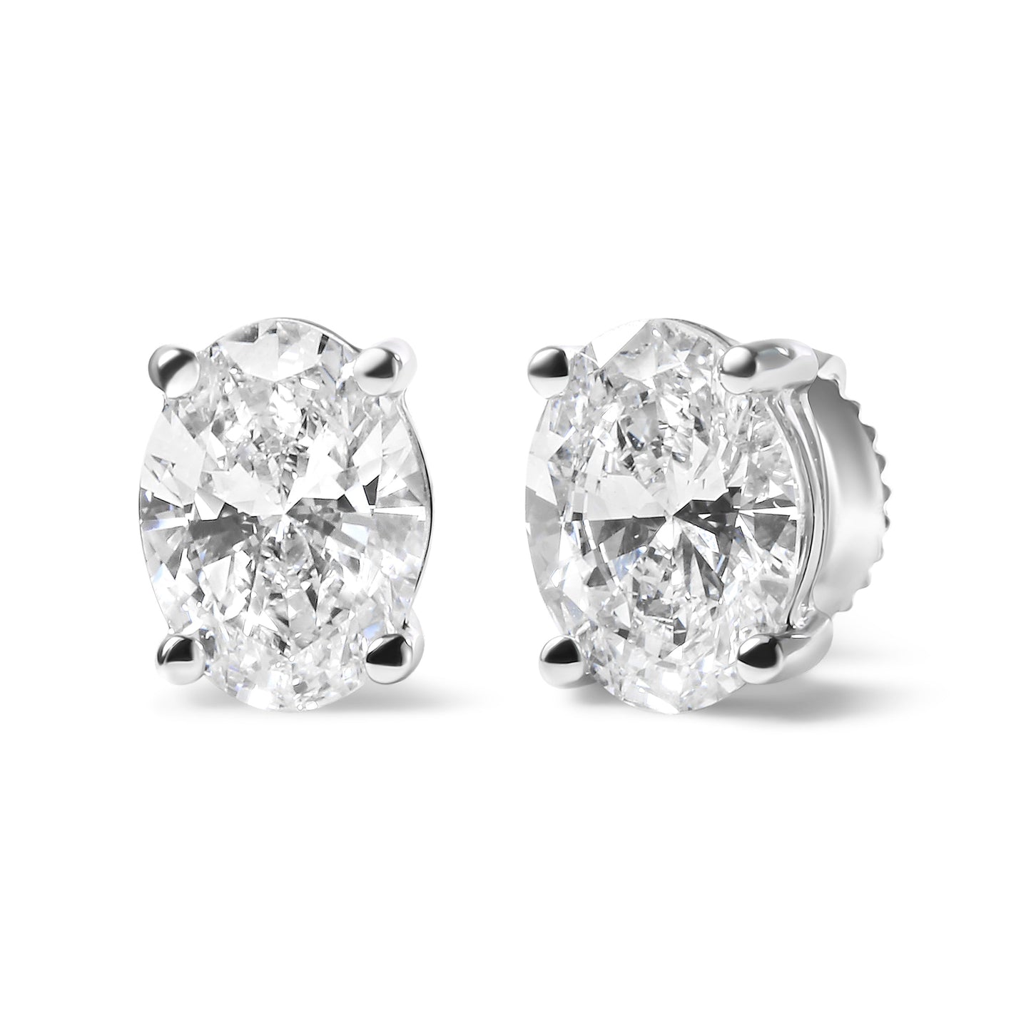 14K White Gold 2.0 Cttw Prong Set Lab Grown Oval Diamond Solitaire Stud Earring (F-G Color, VS1-VS2 Clarity)