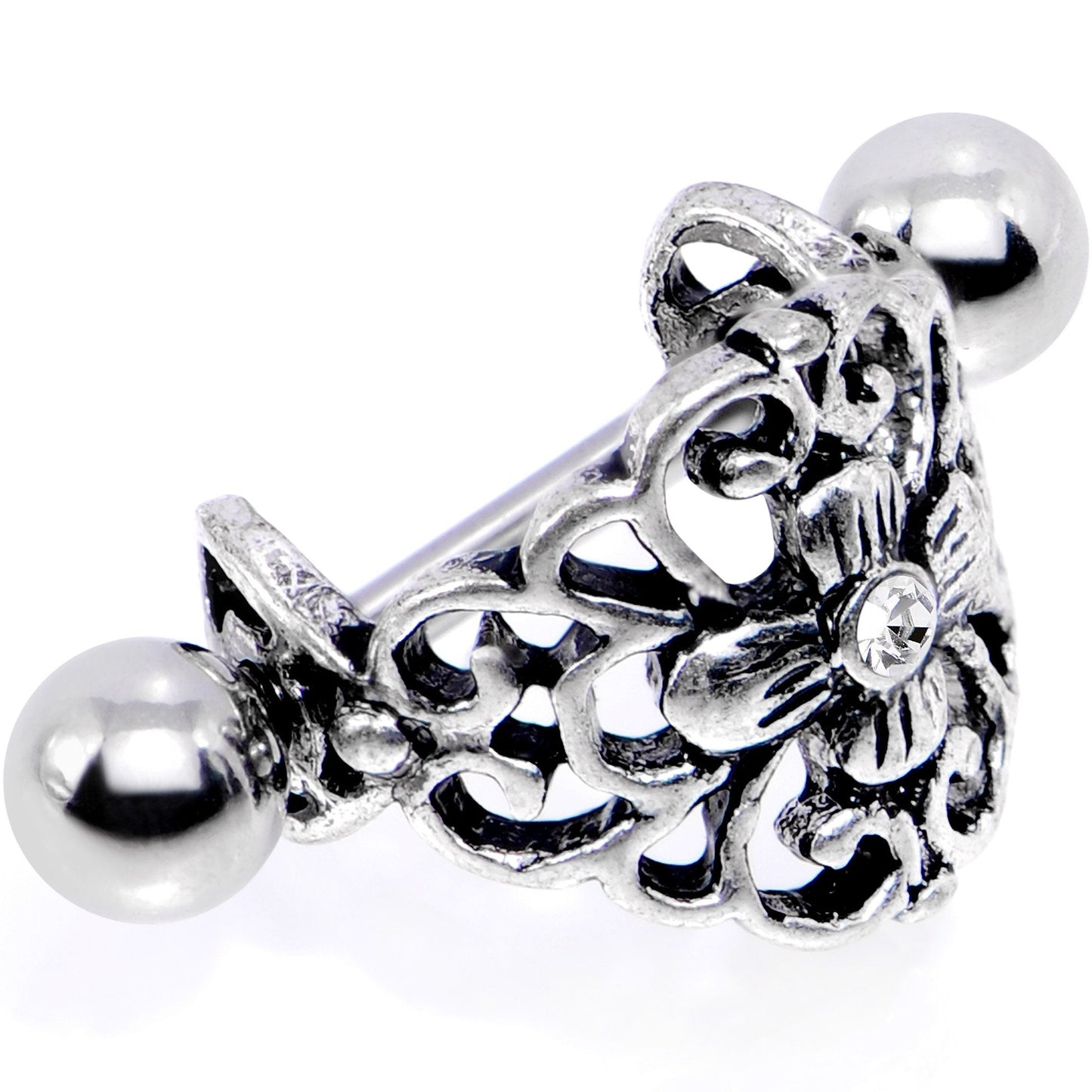 16G 1/2 Clear Gem Filigree Floral Cuff Cartilage Earring