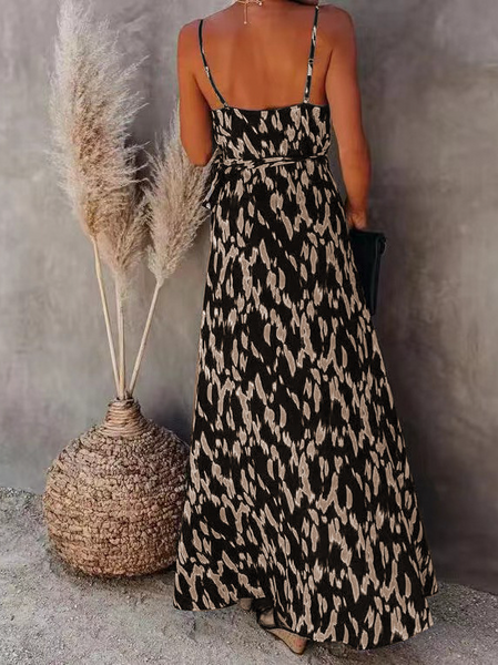 printed mid-length dress with split straps