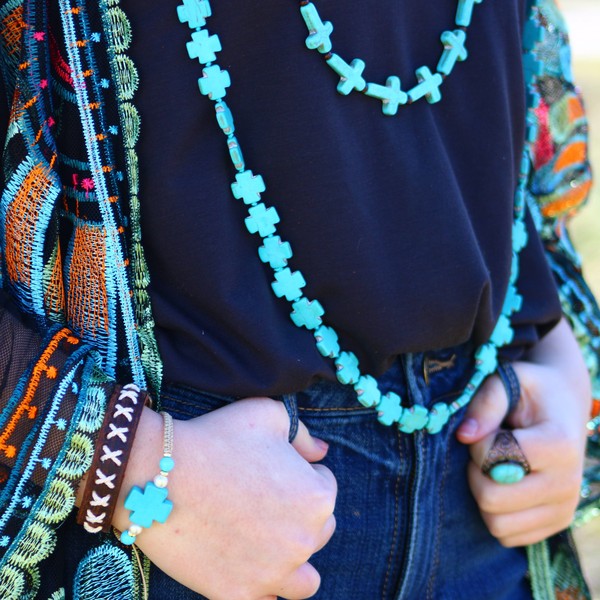 Adjustable Woven Cross Turquoise Braided Bracelet