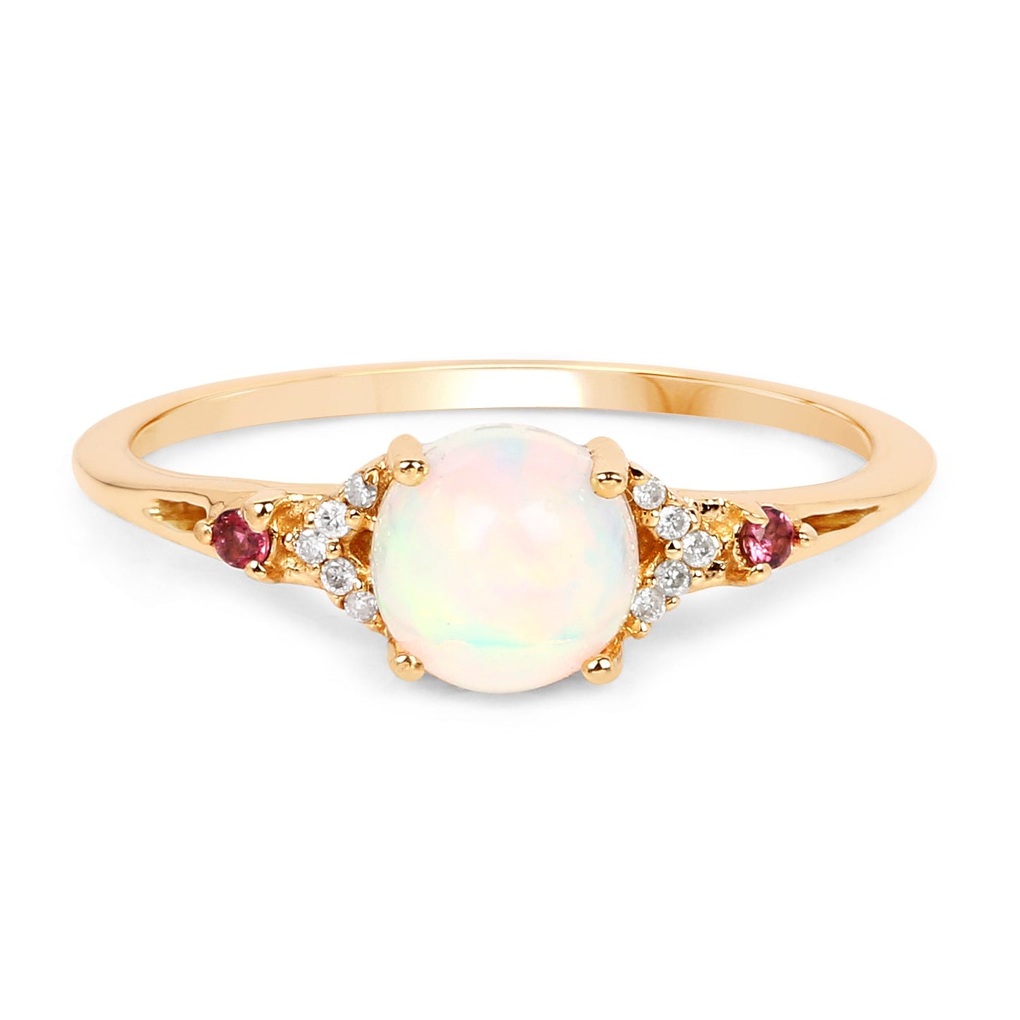 0.57 Carat Genuine Opal Ethiopian, Pink Tourmaline & White Diamond 14K Yellow Gold Ring