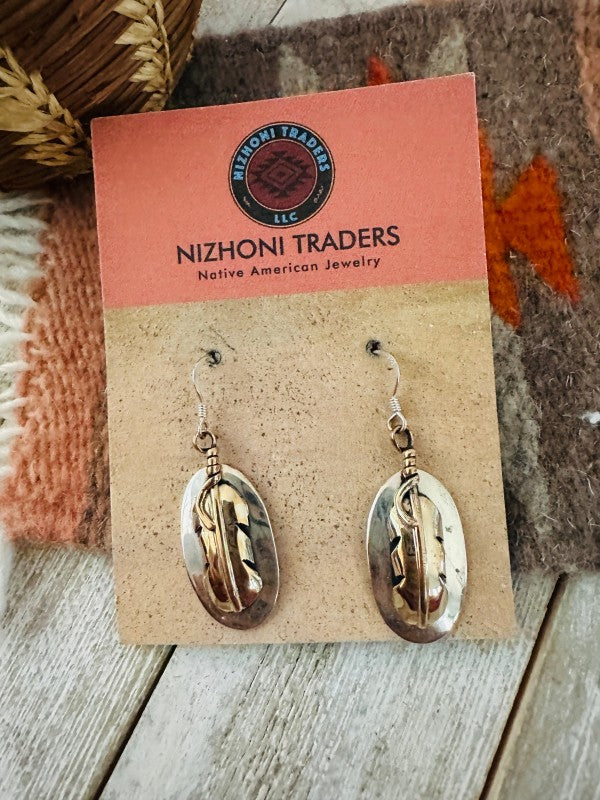 Navajo Gold Plated Sterling Silver Dangle Earrings