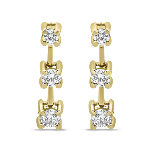 14K Yellow Gold 1/2 Cttw Round Diamond 3 Stone Graduated Linear Drop Past, Present and Future Stud Earrings (H-I Color, SI1-SI2 Clarity)