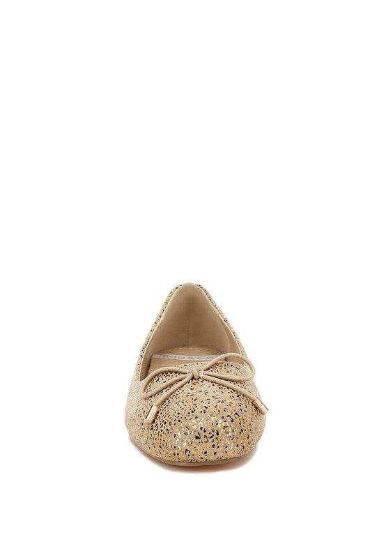 Apollon Bow Detail Foil Print Suede Ballerinas