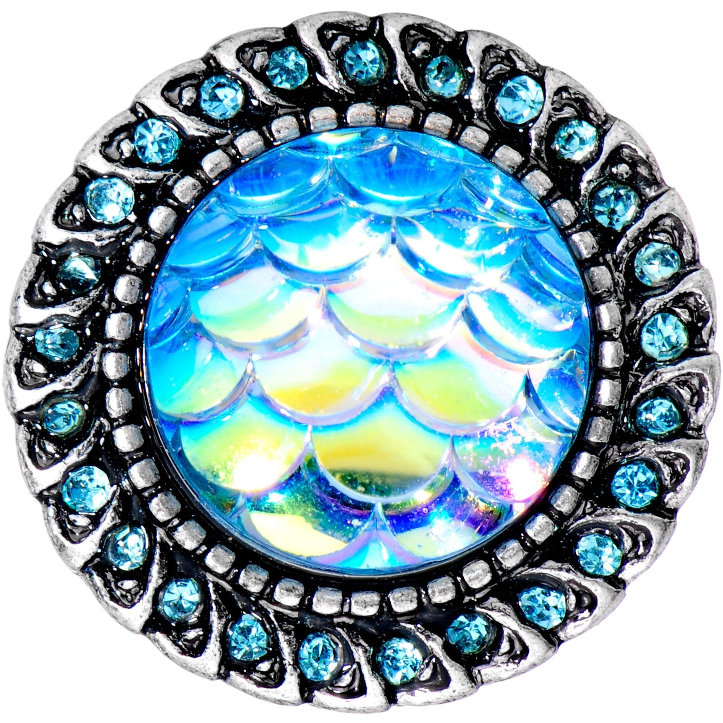 00G Aqua Gem Iridescent Blue Mermaid Scale Screw Fit Plug Set