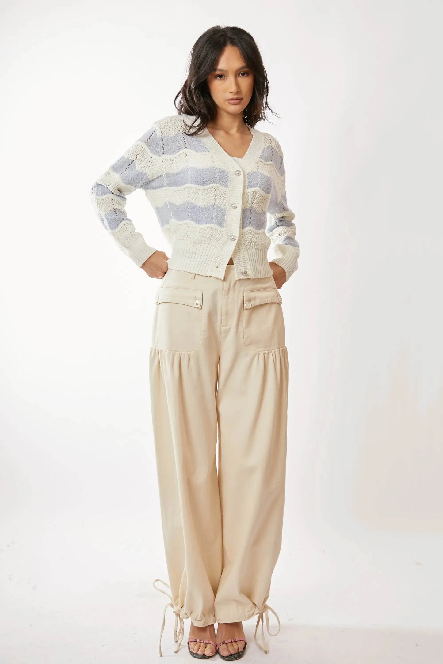 Davi & Dani Button Up Front V Neckline Cardigan Sweater
