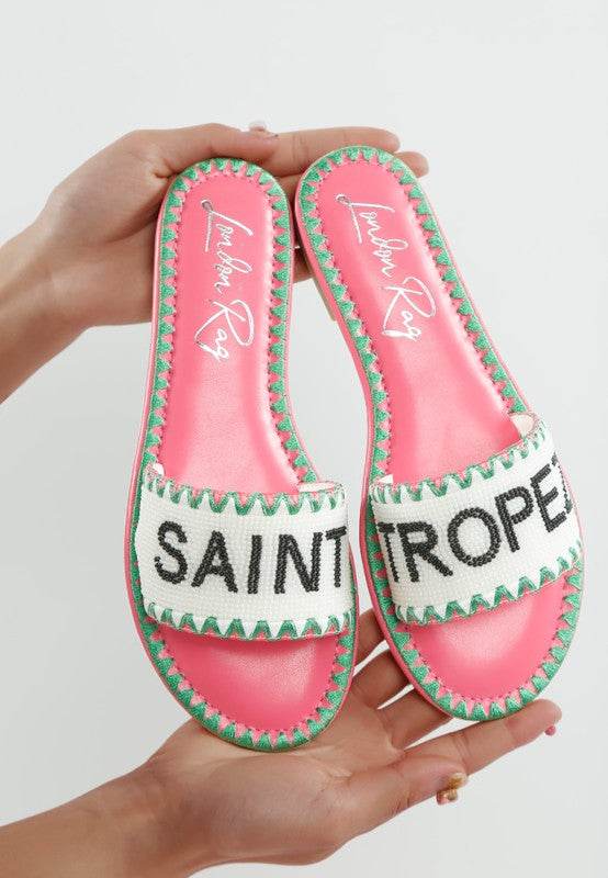 Luxe Getaway Beaded Saint Tropez Flat Slip Ons