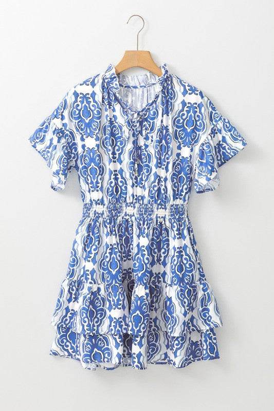 Vintage Floral Print Wide Ruffled Sleeve Dress