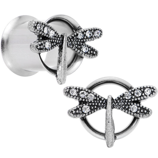 00G Clear Gem Steel Hi Sky Dragonfly Double Flare Tunnel Plug Set