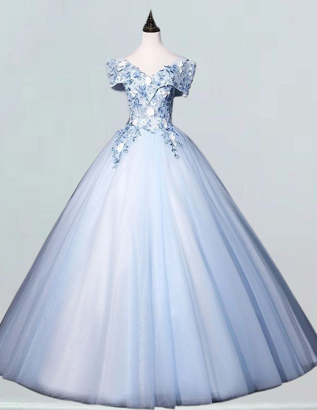Blue Off-Shoulder Lace Tulle Evening Gown | Women's Prom & Bridesmaid Dress