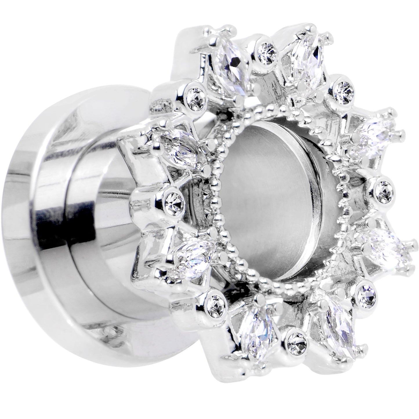0G Clear Gem Flower Frame Screw Fit Tunnel Plug Set