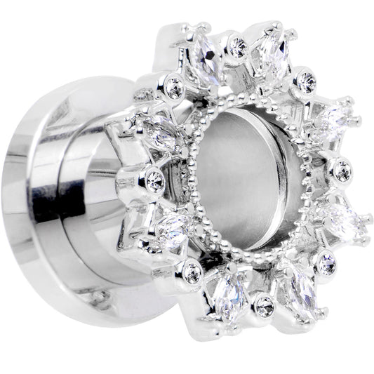 0G Clear Gem Flower Frame Screw Fit Tunnel Plug Set